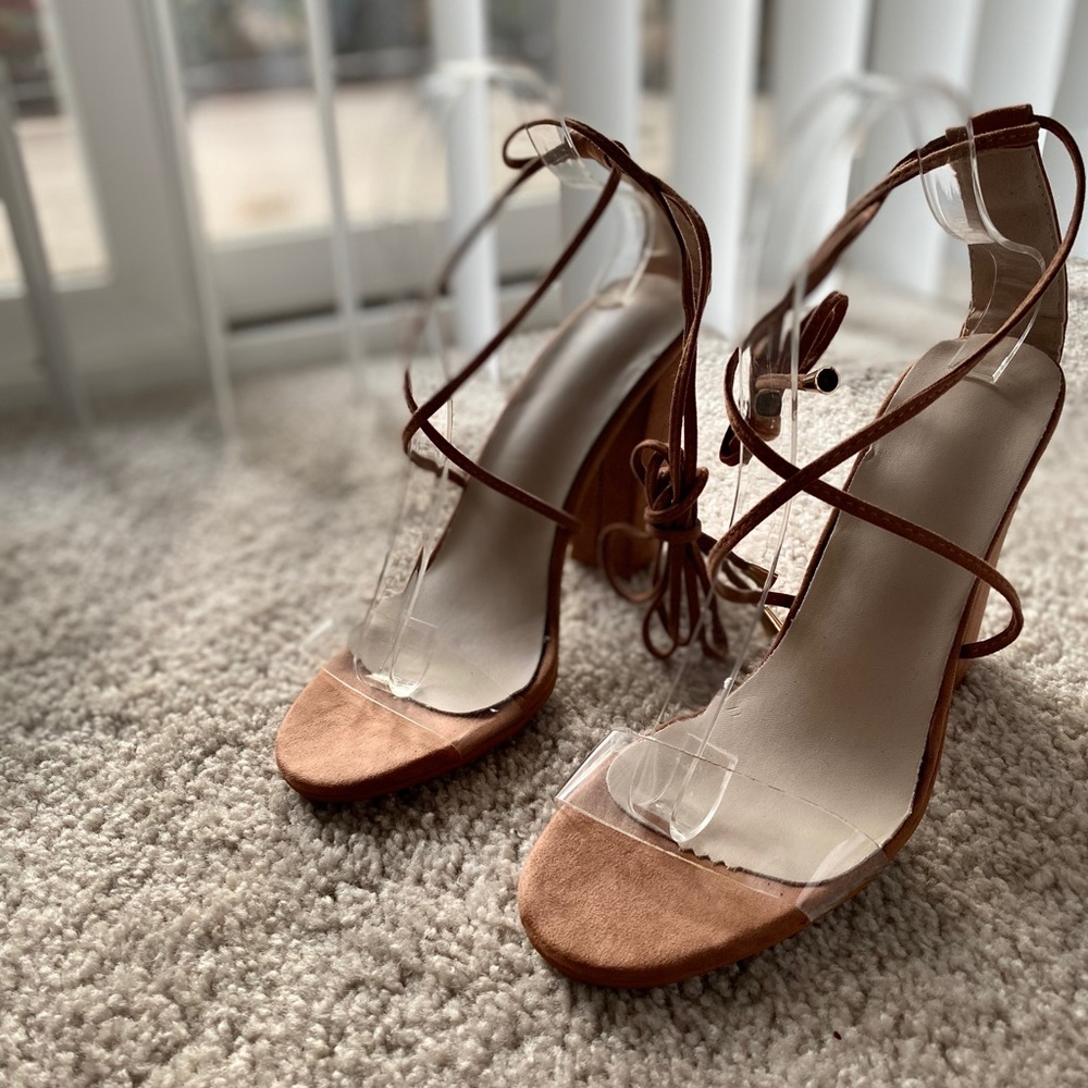 Tan Lace-Up Heels